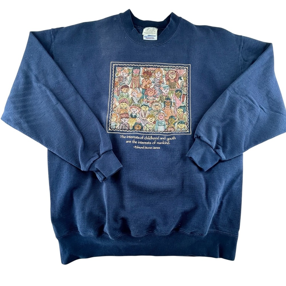 Jerzees Tapestry‎ Crew Sweatshirt Unisex XL Navy Blue Vintage USA 90s Russell